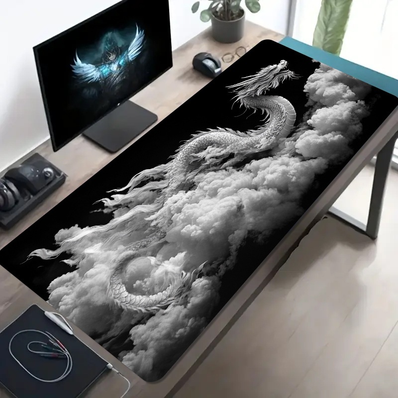 Desk Setup Laptop And Pc - Black and White Dragon Gaming Mouse