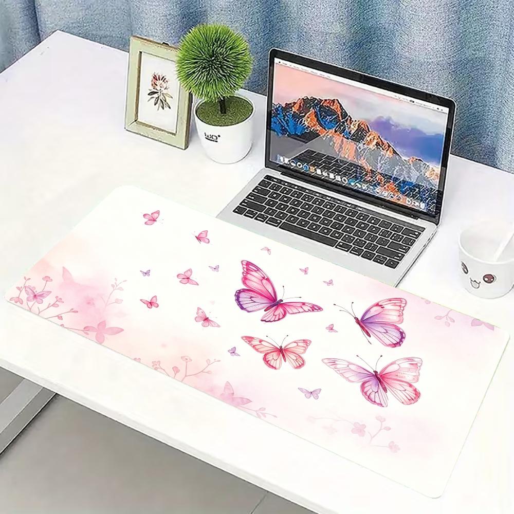 Desk Setup Laptop And Pc - Watercolor Pink Butterfly Large Gaming Mouse