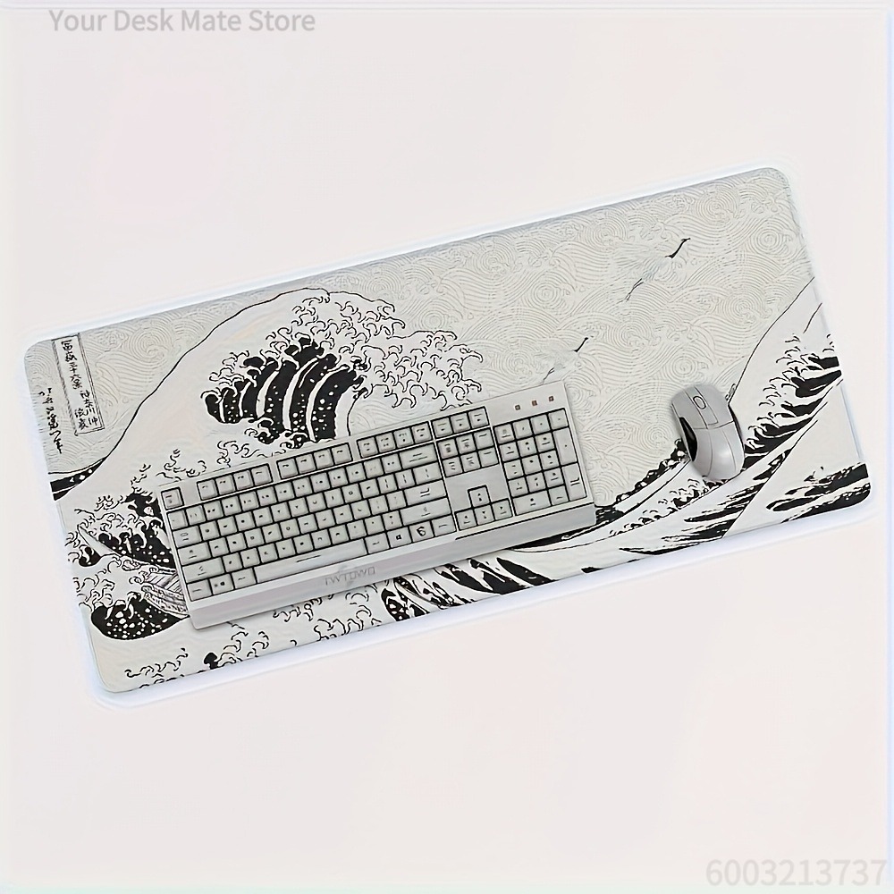 Desk Setup Laptop And Pc - Black White Wave Art XXL Desk