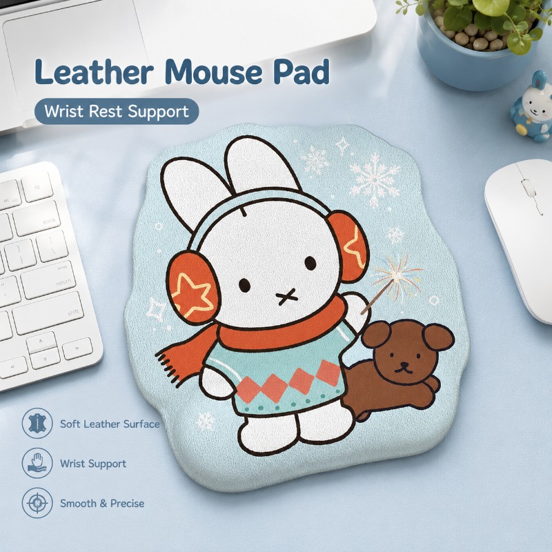 Desk Setup Editing - Anime Miffy Leather Mouse Pad with