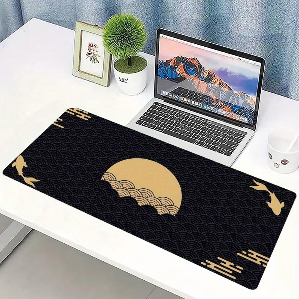 Desk Setup Laptop And Pc - Japanese Golden Wave Moon Koi Extended
