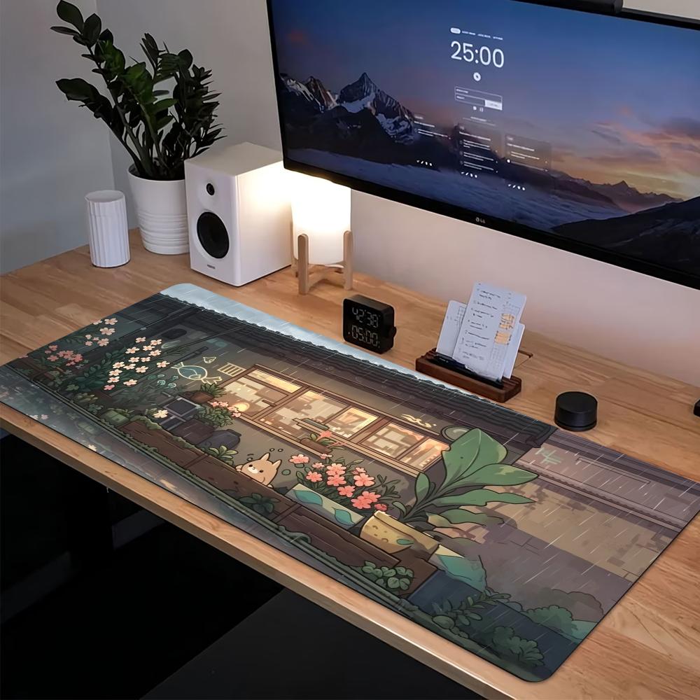 Desk Setup Laptop And Pc - Cozy Anime Street Extended Gaming Mouse