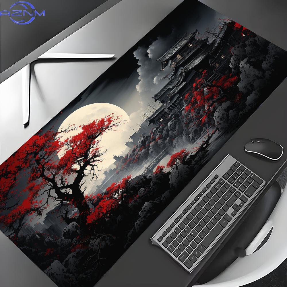 Desk Setup Red - Red and Black Art Landscapes Mouse