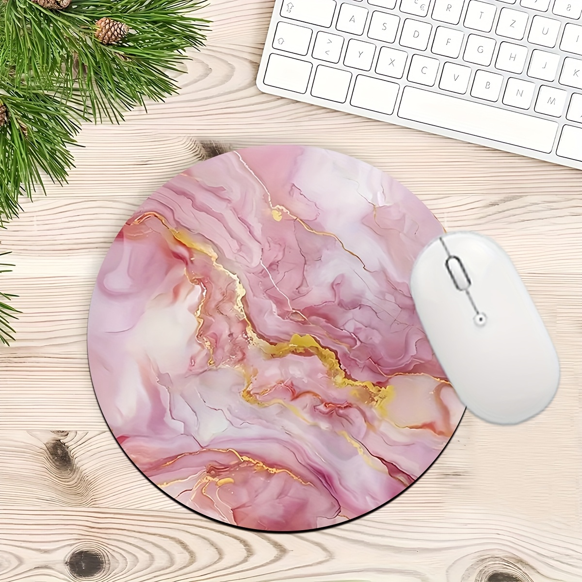 Desk Setup Laptop And Pc - Pink Marble Mouse Pad PC Laptop