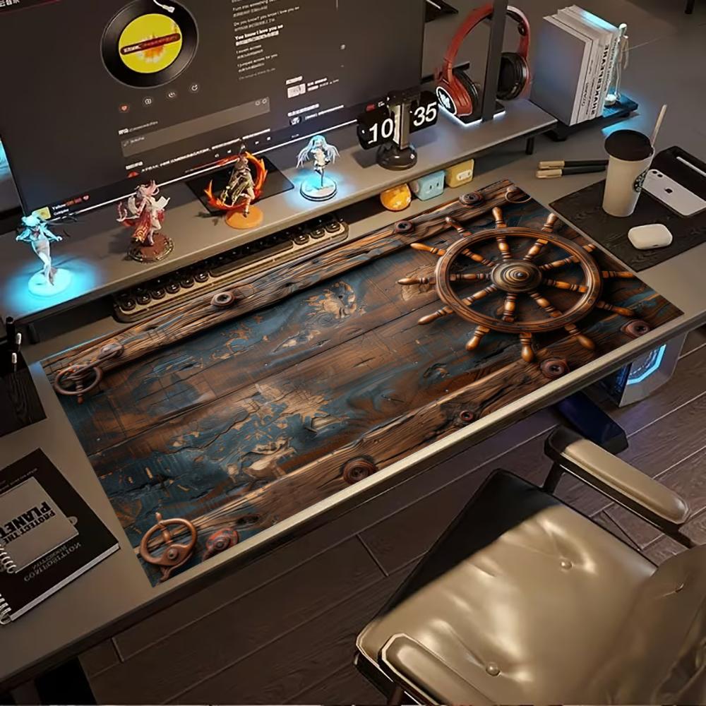 Desk Setup Laptop And Pc - Vintage Pirate Ship Wheel Extended Gaming