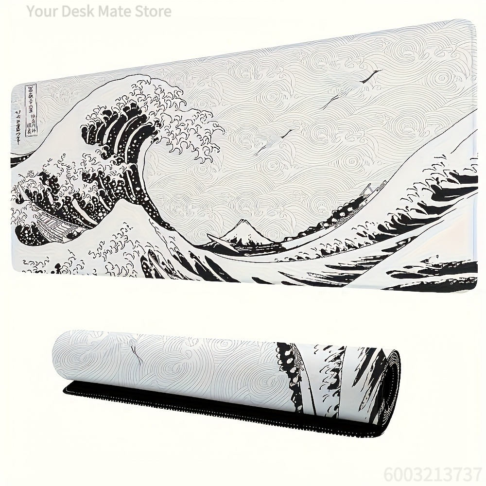 Black White Wave Art XXL Desk  - огляд і ціна Desk Setup Laptop And Pc