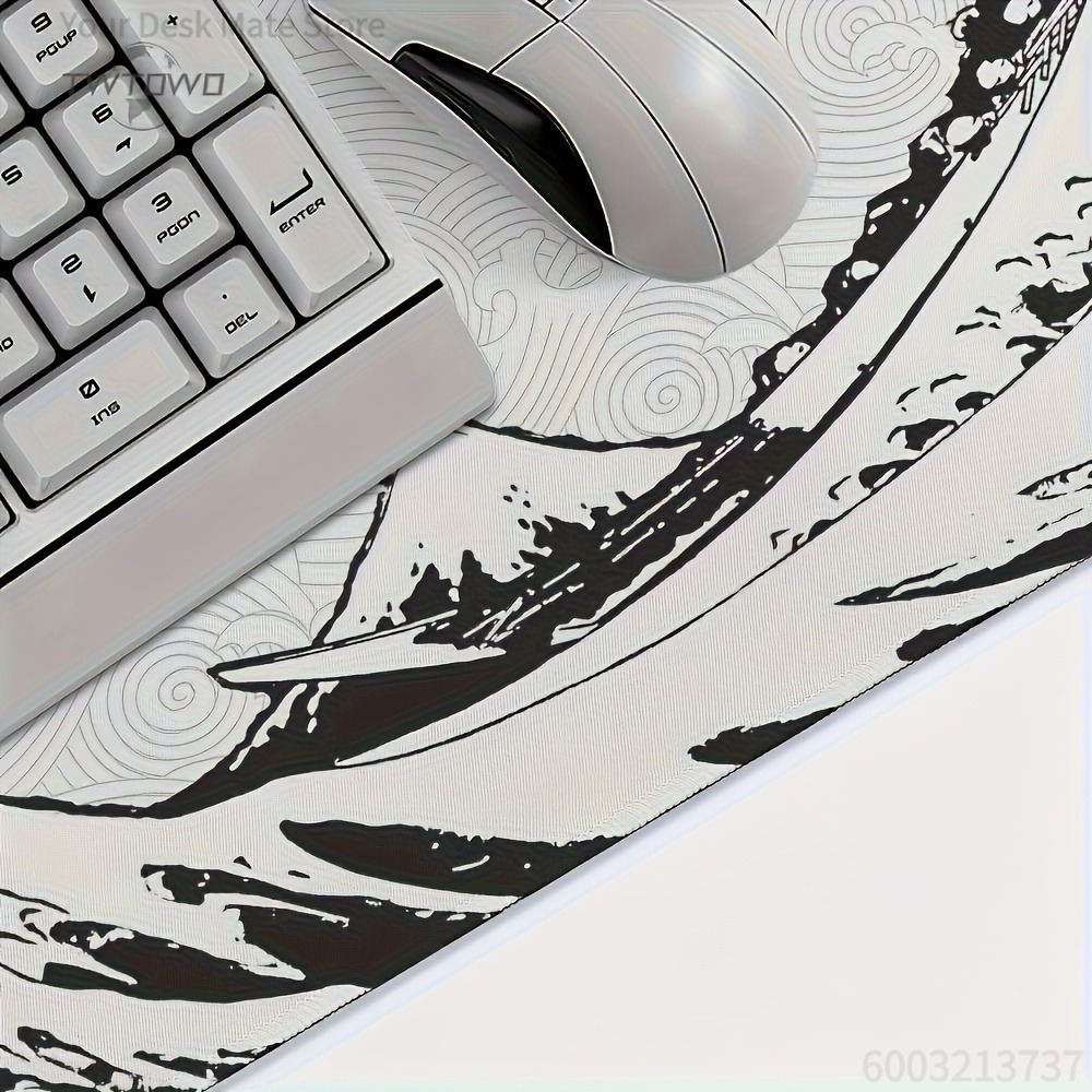 Black White Wave Art XXL Desk  - огляд і ціна Desk Setup Laptop And Pc