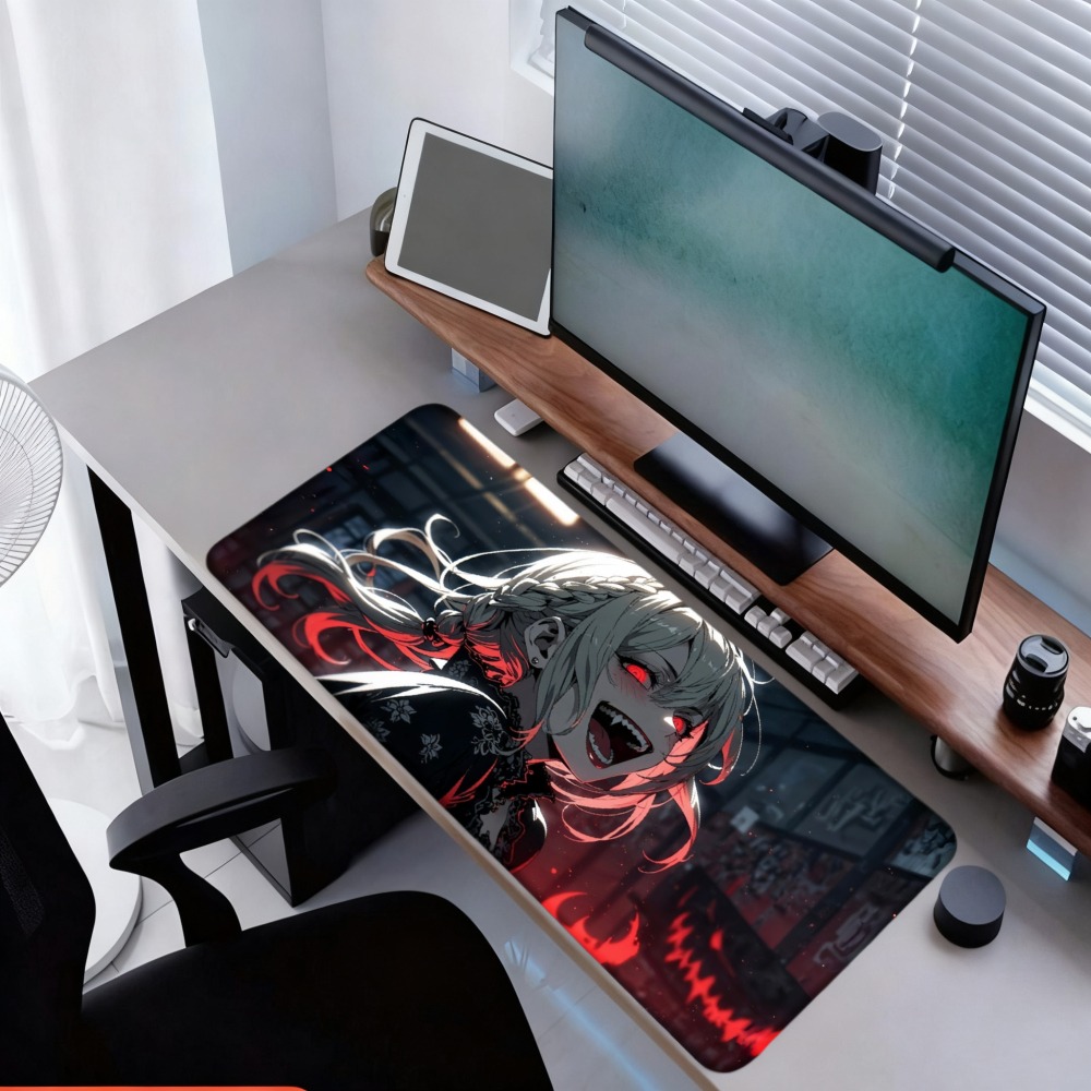 An anime girl with red flames  - огляд і ціна Desk Setup Red