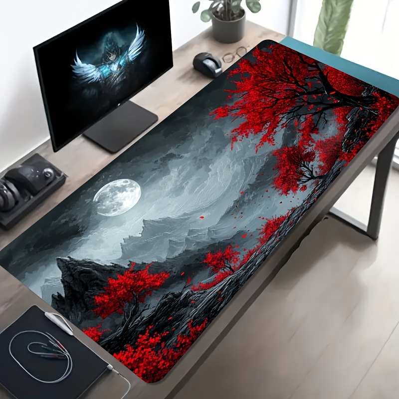 Red Tree Moon Landscape Extend - огляд і ціна Desk Setup Red
