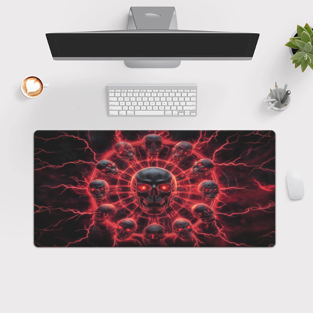 Gothic Skull Pentagram Gaming  - огляд і ціна Desk Setup Red
